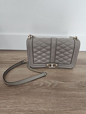 Rebecca Minkoff Taupe Chevron Quilted Small Love Crossbody